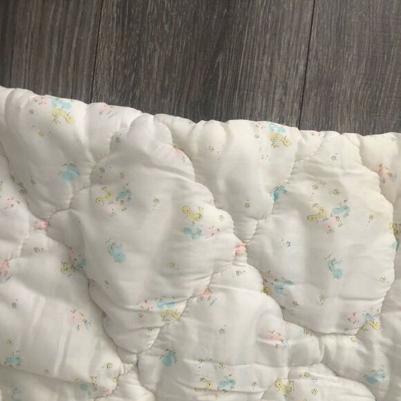 vintage baby blanket white sleeping blanket pastel ducks play mat soft - Picture 4 of 16
